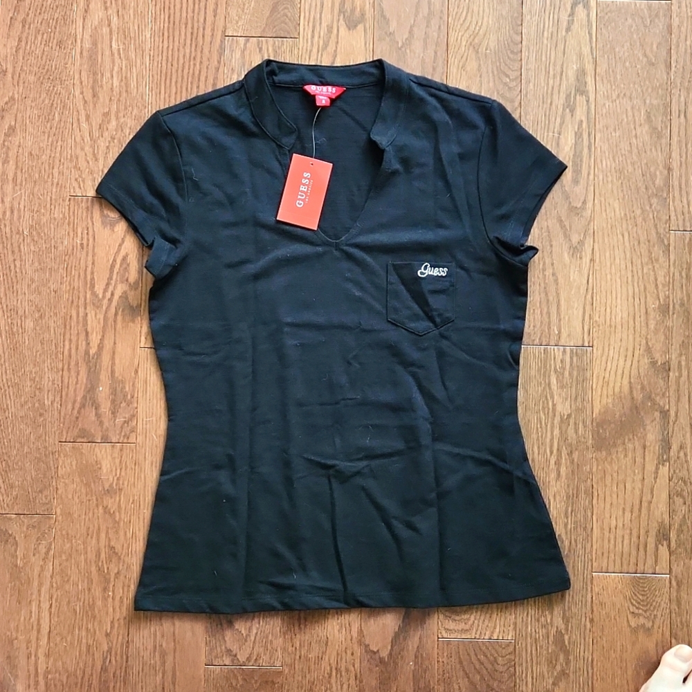 Black Guess Shirt - Capped sleeve Polo style shirt